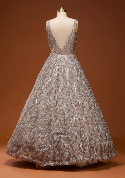 Gold Sequins Net Gown_Koskii
