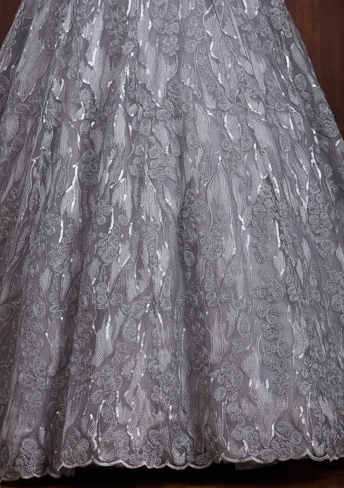 Grey Sequins Net Readymade Lehenga-Koskii
