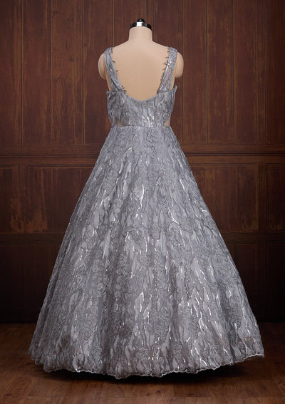 Grey Sequins Net Readymade Lehenga-Koskii