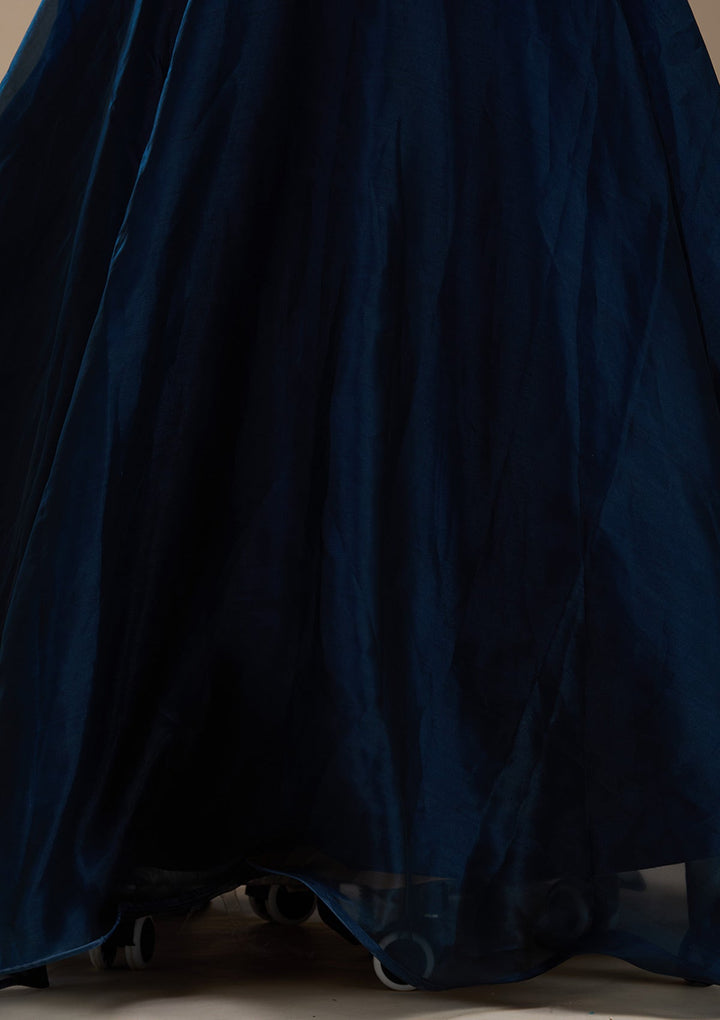 Navy Blue Stonework Satin Gown-koskii