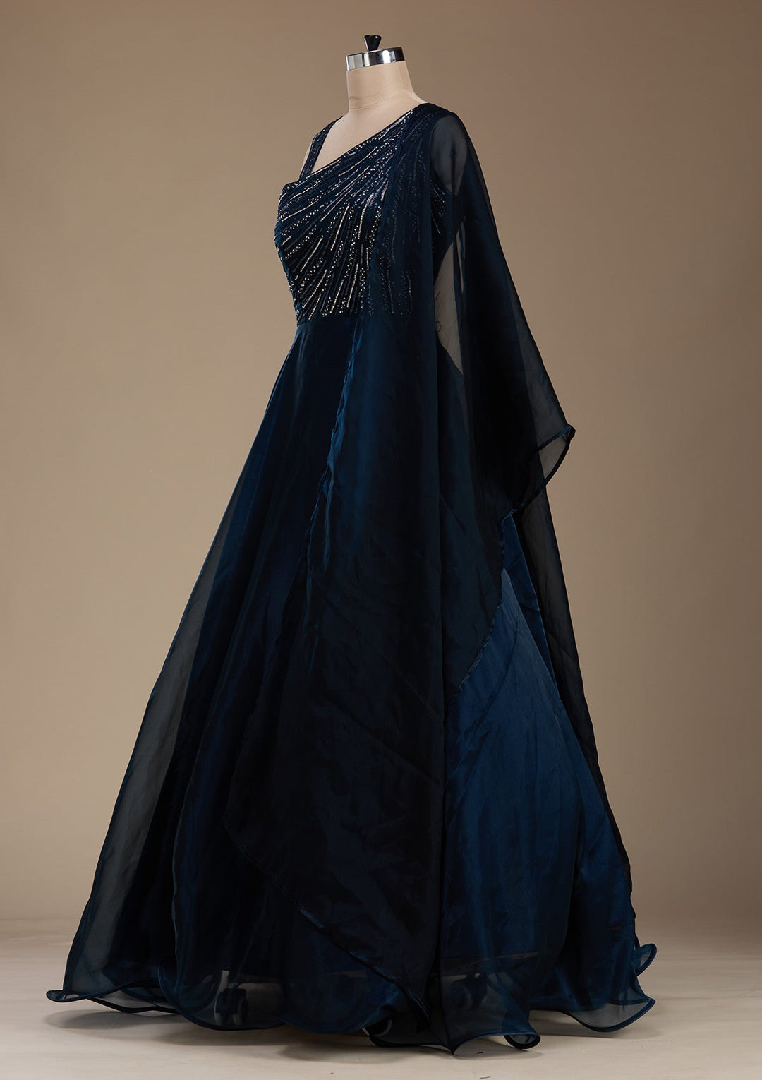Navy Blue Stonework Satin Gown-koskii