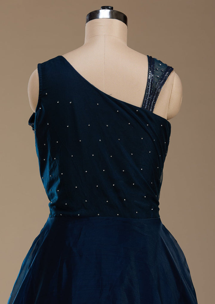 Navy Blue Stonework Satin Gown-koskii