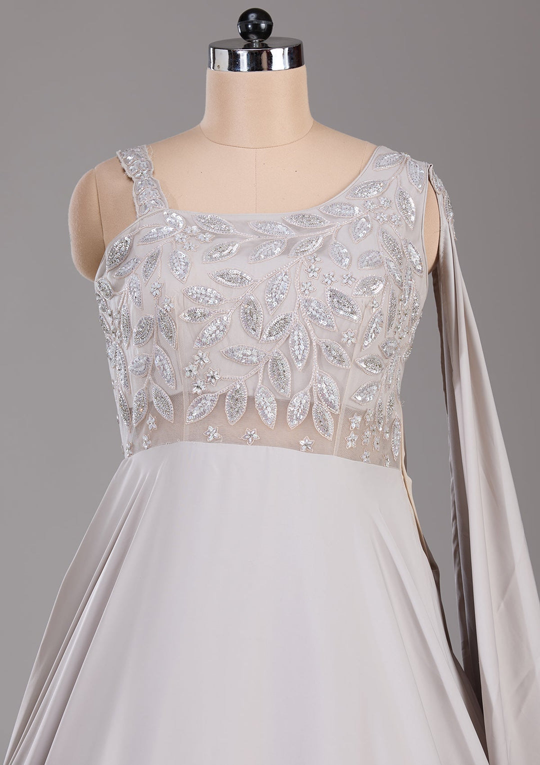 Cream Stonework Satin Readymade Lehenga-Koskii