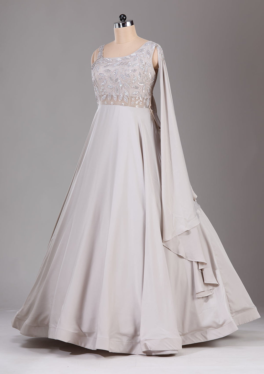 Cream Stonework Satin Readymade Lehenga-Koskii