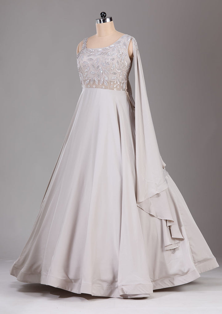 Cream Stonework Satin Readymade Lehenga-Koskii