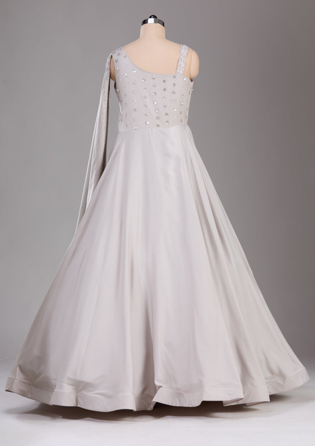 Cream Stonework Satin Readymade Lehenga-Koskii