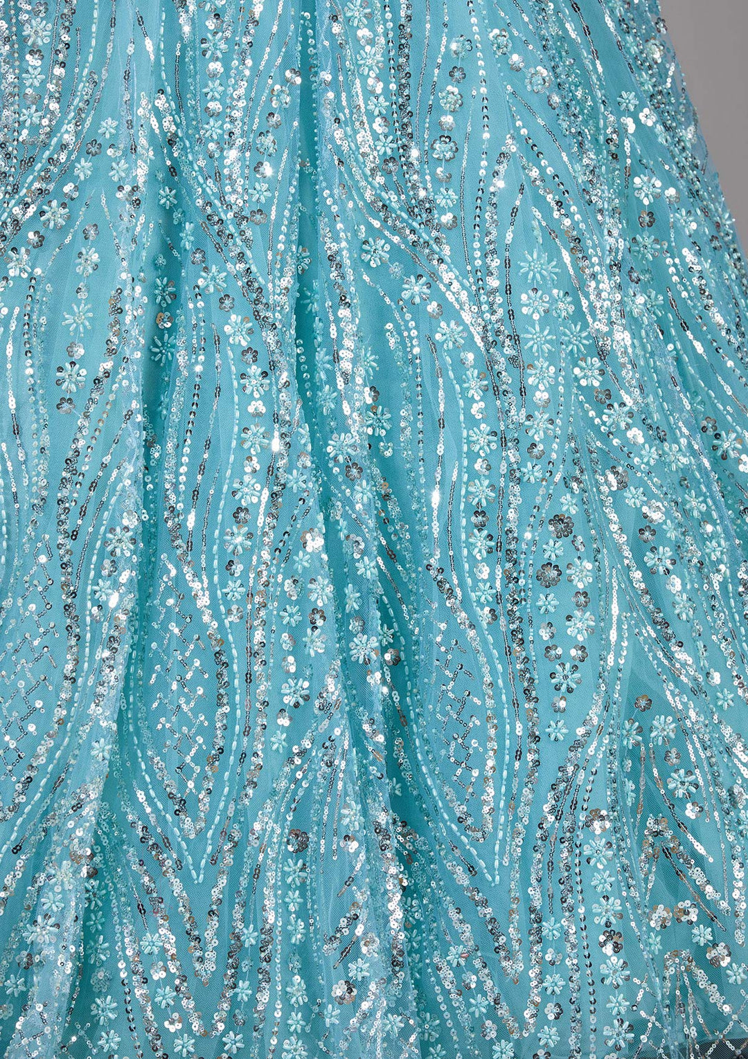 Sea Green Sequins Net Readymade Lehenga-Koskii