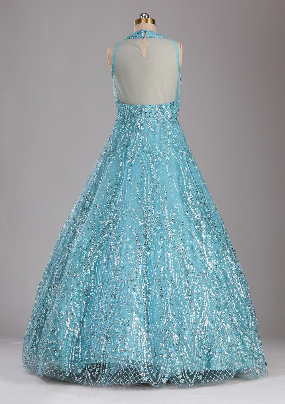 Sea Green Sequins Net Readymade Lehenga-Koskii