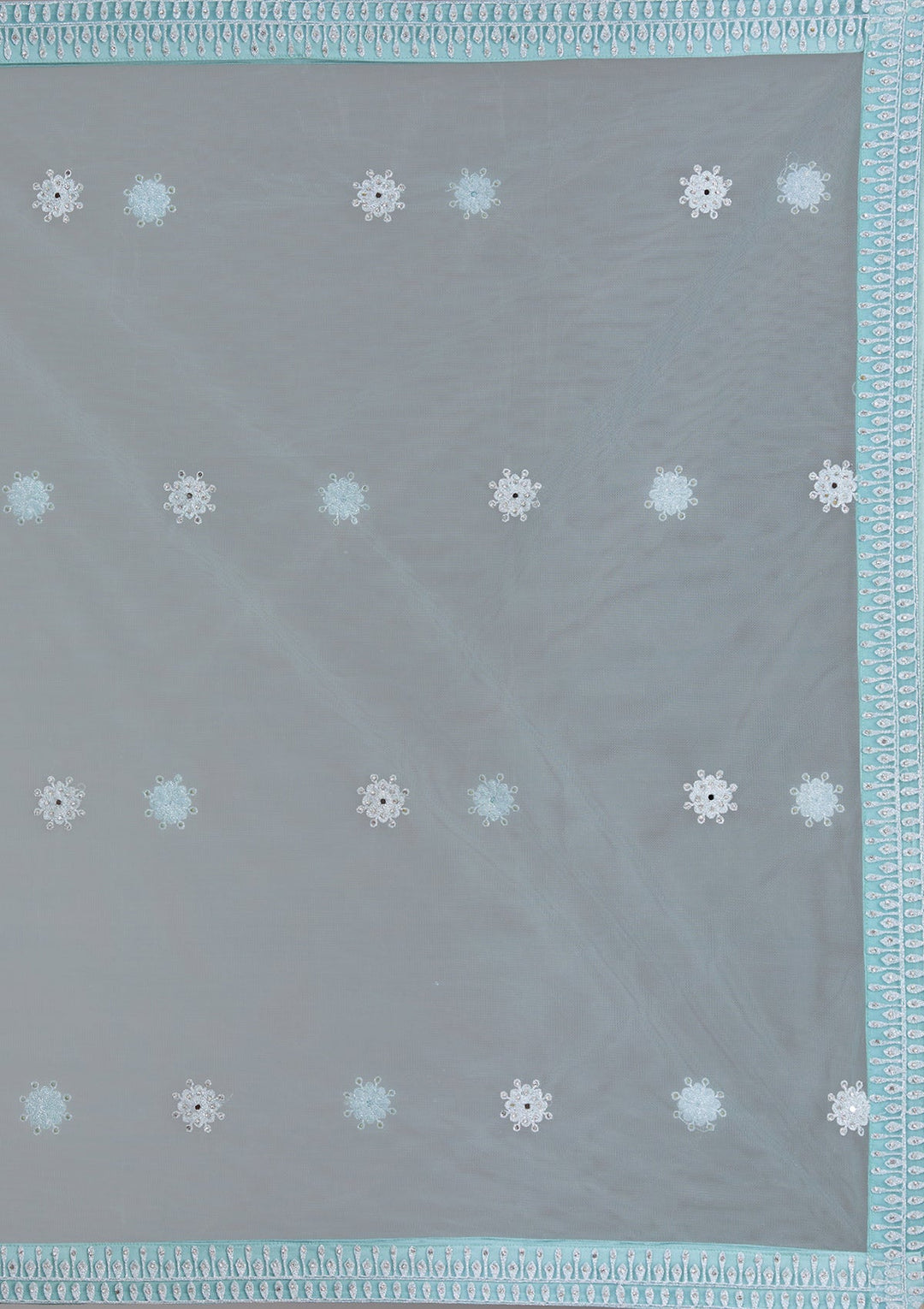 Sky Blue Silver Stonework Net Readymade Lehenga-Koskii