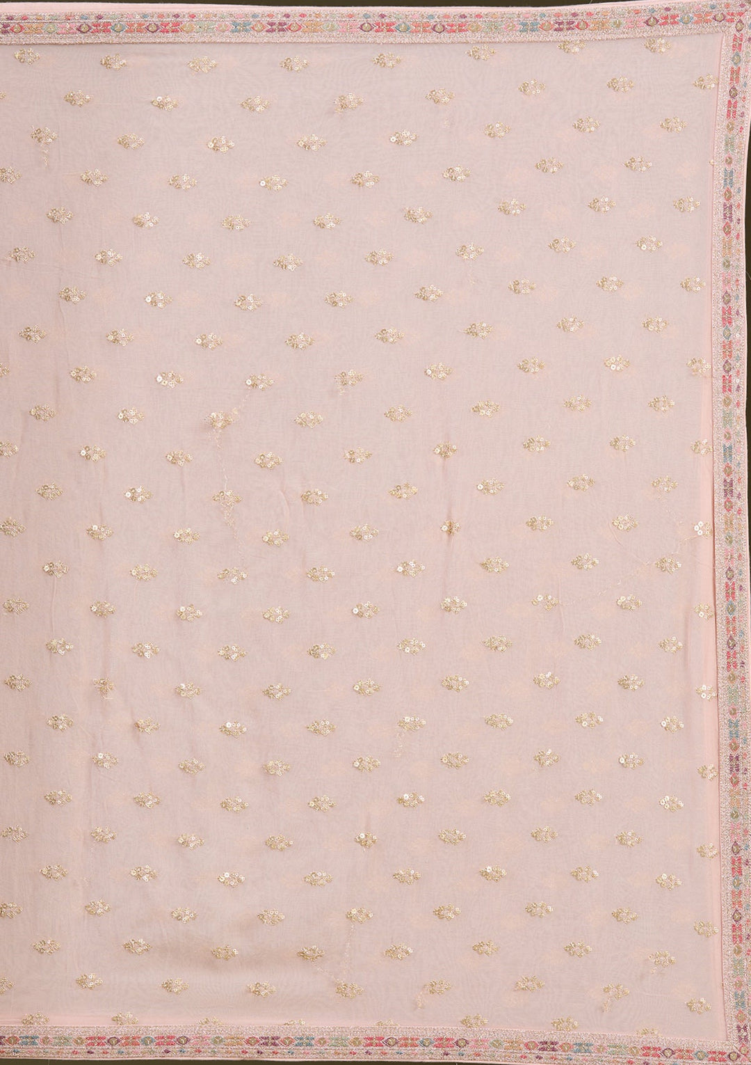 Peach Threadwork Georgette Readymade Lehenga-Koskii