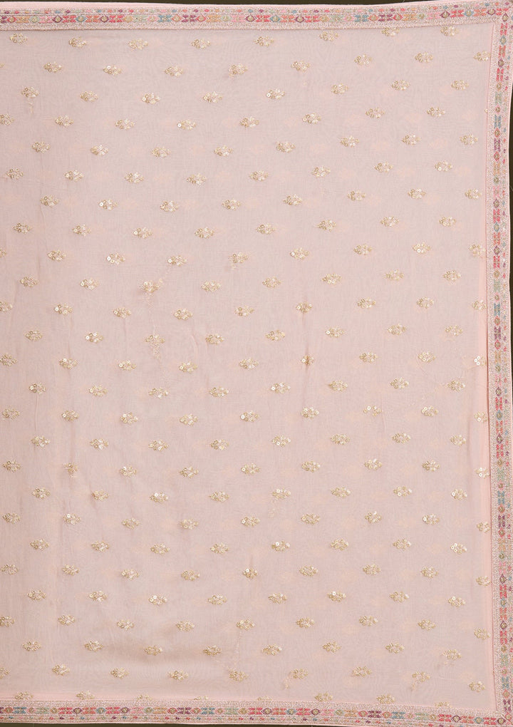 Peach Threadwork Georgette Readymade Lehenga-Koskii