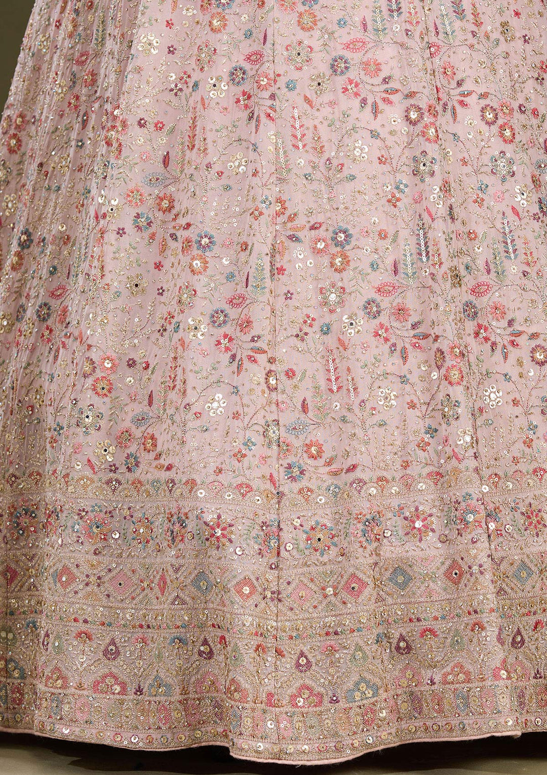 Peach Threadwork Georgette Readymade Lehenga-Koskii