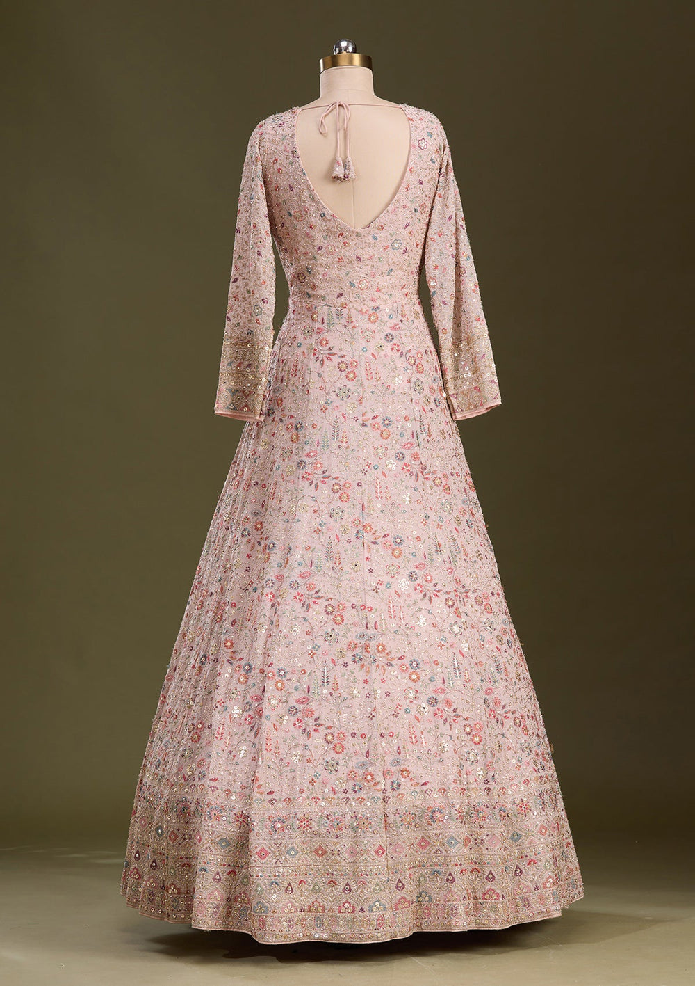 Peach Threadwork Georgette Readymade Lehenga-Koskii