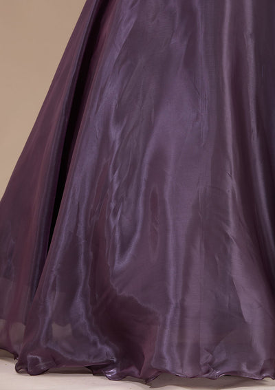 Wine Stonework Semi Crepe Readymade Lehenga-Koskii