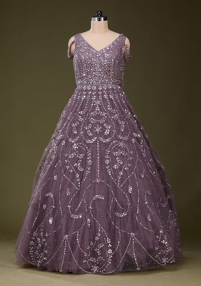 Purple Stonework Net Gown_Koskii