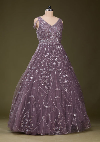 Purple Stonework Net Gown_Koskii