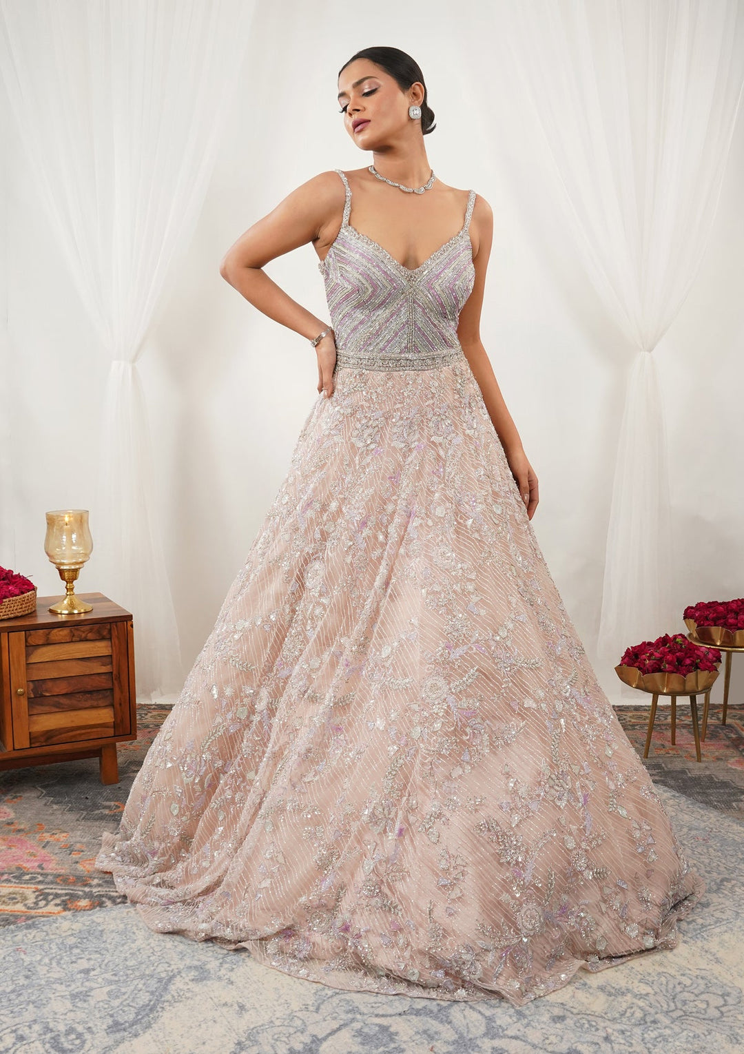 Pink Stonework Net Gown-Koskii