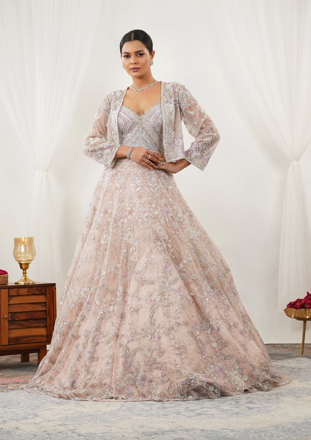 Pink Stonework Net Gown-Koskii