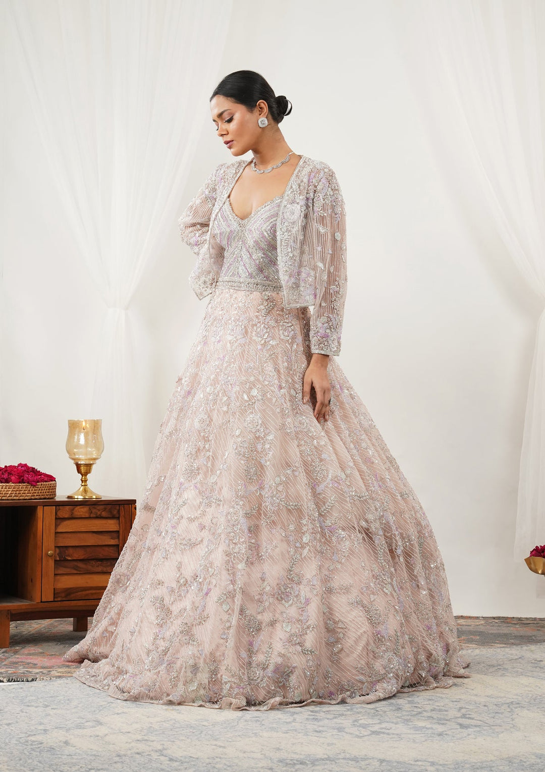 Pink Stonework Net Gown-Koskii