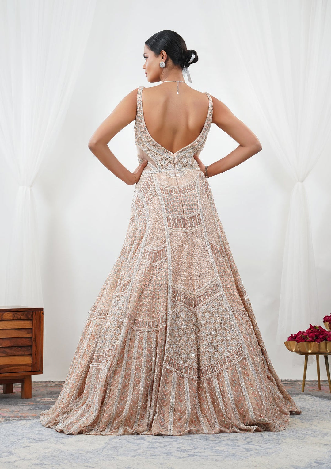 Peach Stonework Net Gown-Koskii