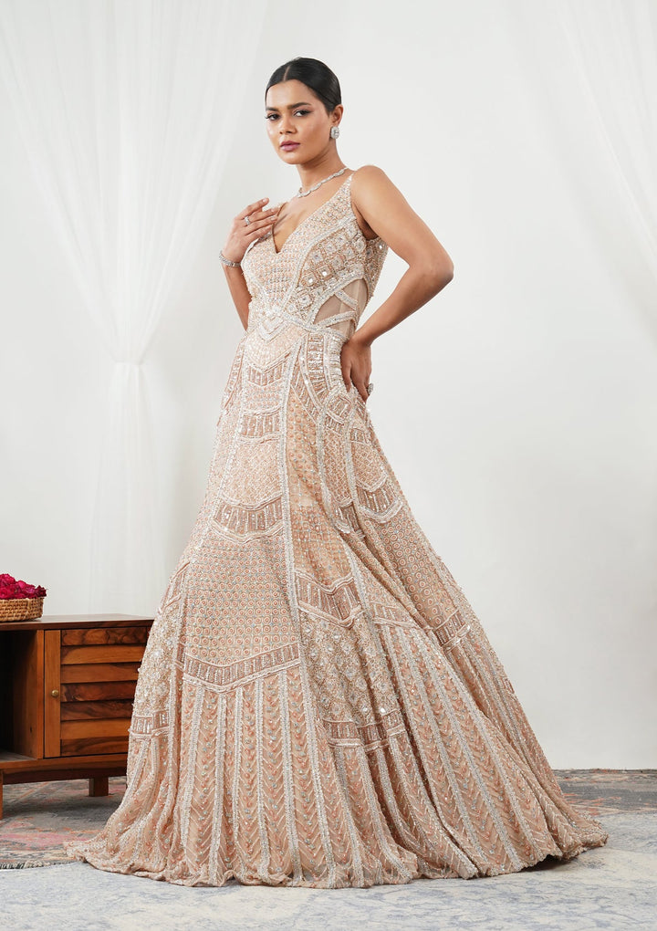 Peach Stonework Net Gown-Koskii