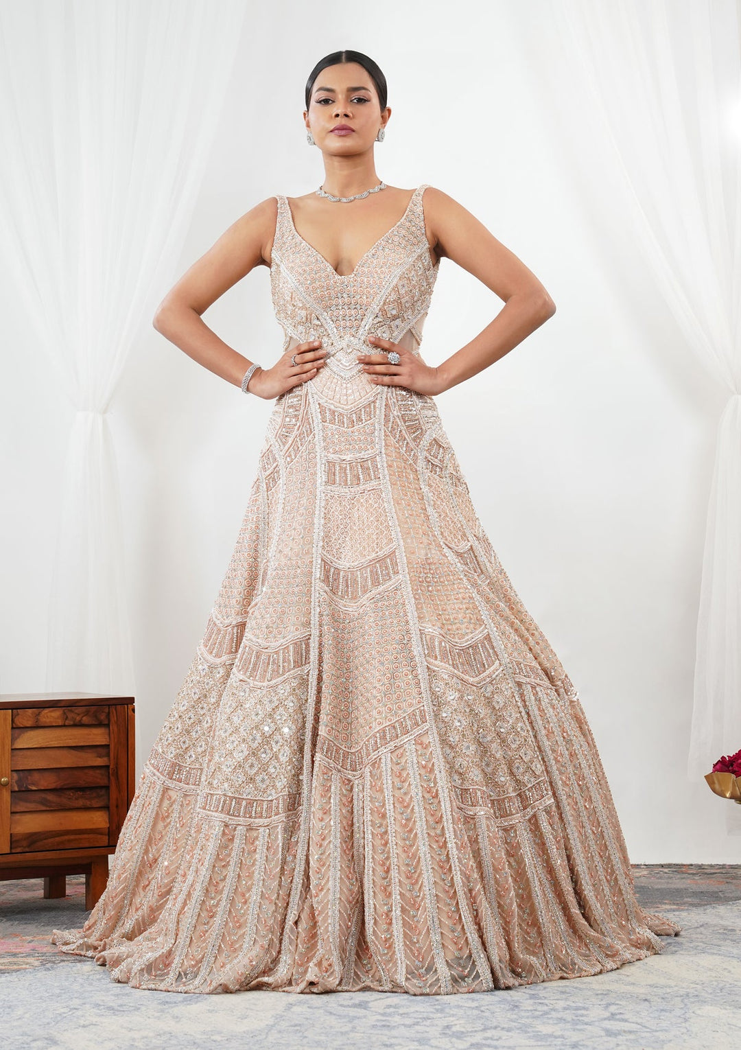 Peach Stonework Net Gown-Koskii