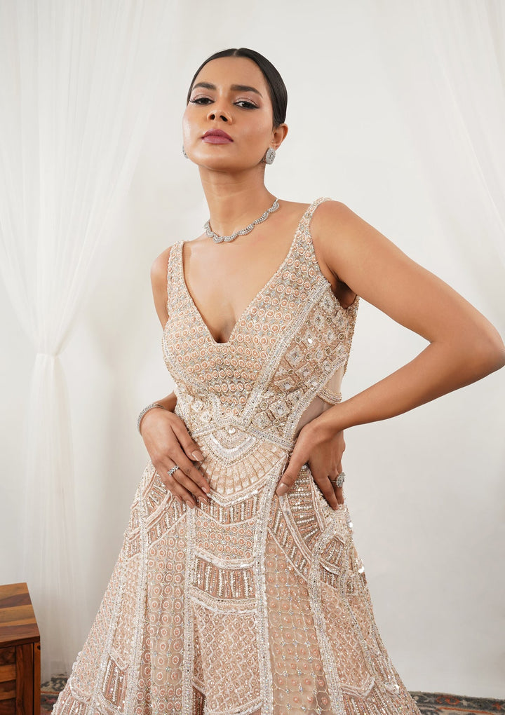 Peach Stonework Net Gown-Koskii