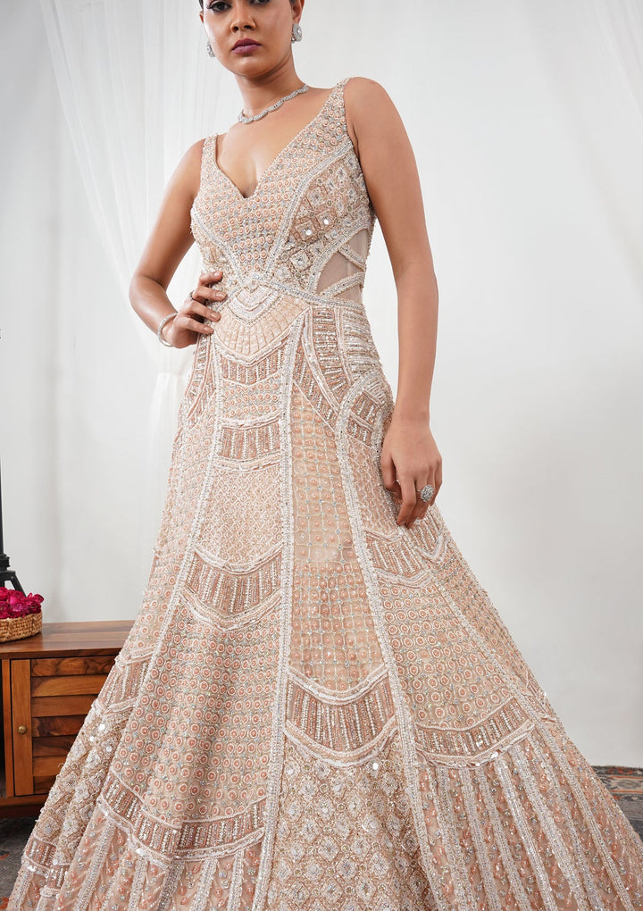 Peach Stonework Net Gown-Koskii