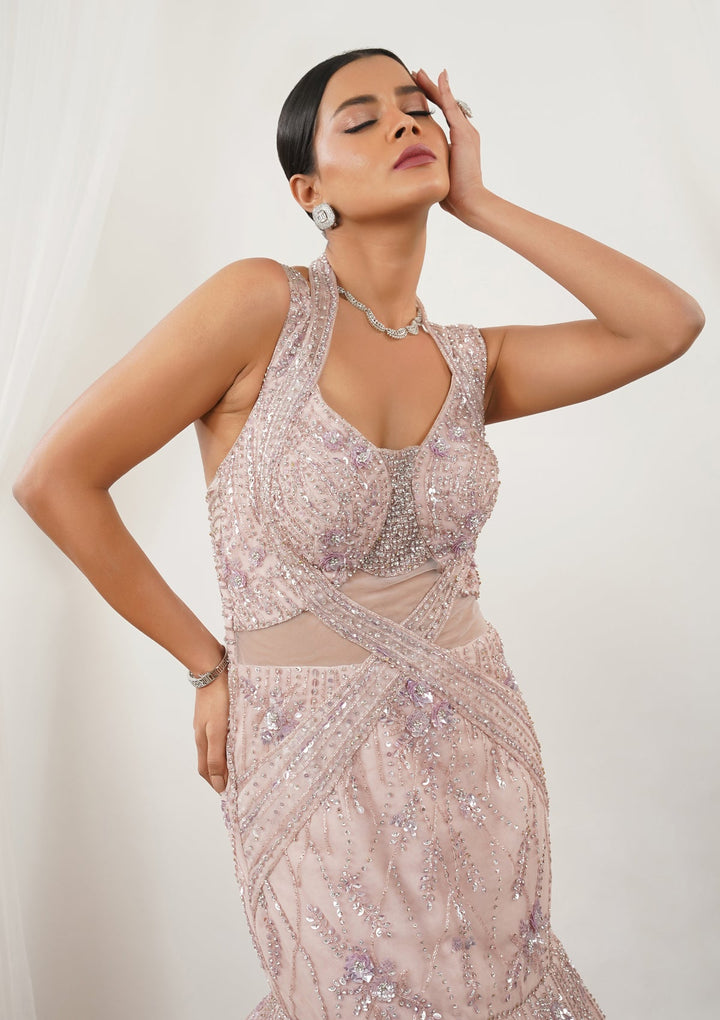 Baby Pink Stonework Net Gown-Koskii