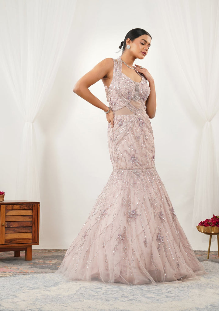 Baby Pink Stonework Net Gown-Koskii