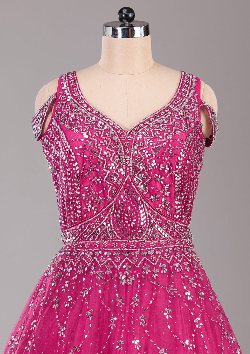 Magenta Pink Sequins Net Readymade Lehenga-Koskii