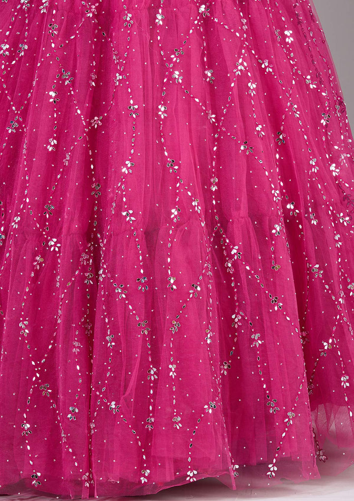 Magenta Pink Sequins Net Readymade Lehenga-Koskii