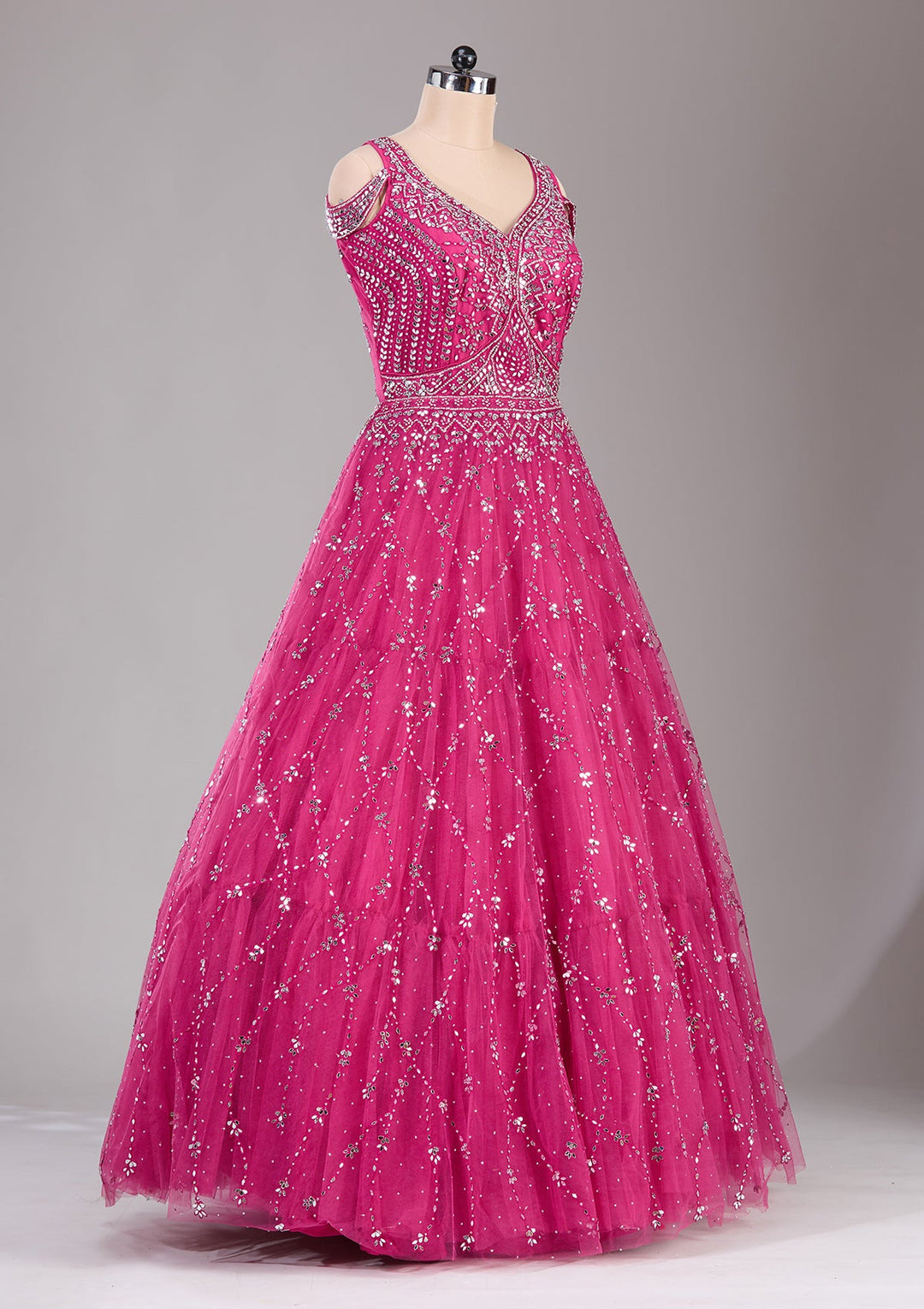Magenta Pink Sequins Net Readymade Lehenga-Koskii