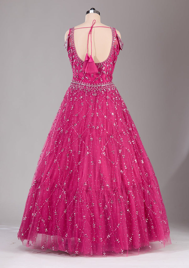 Magenta Pink Sequins Net Readymade Lehenga-Koskii