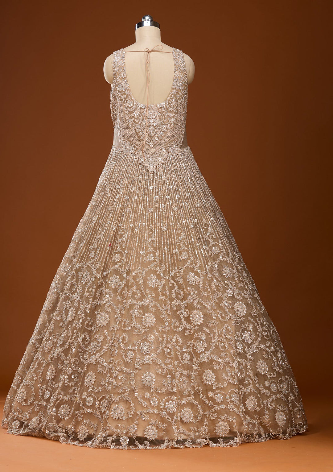 Beige Stonework Net Gown