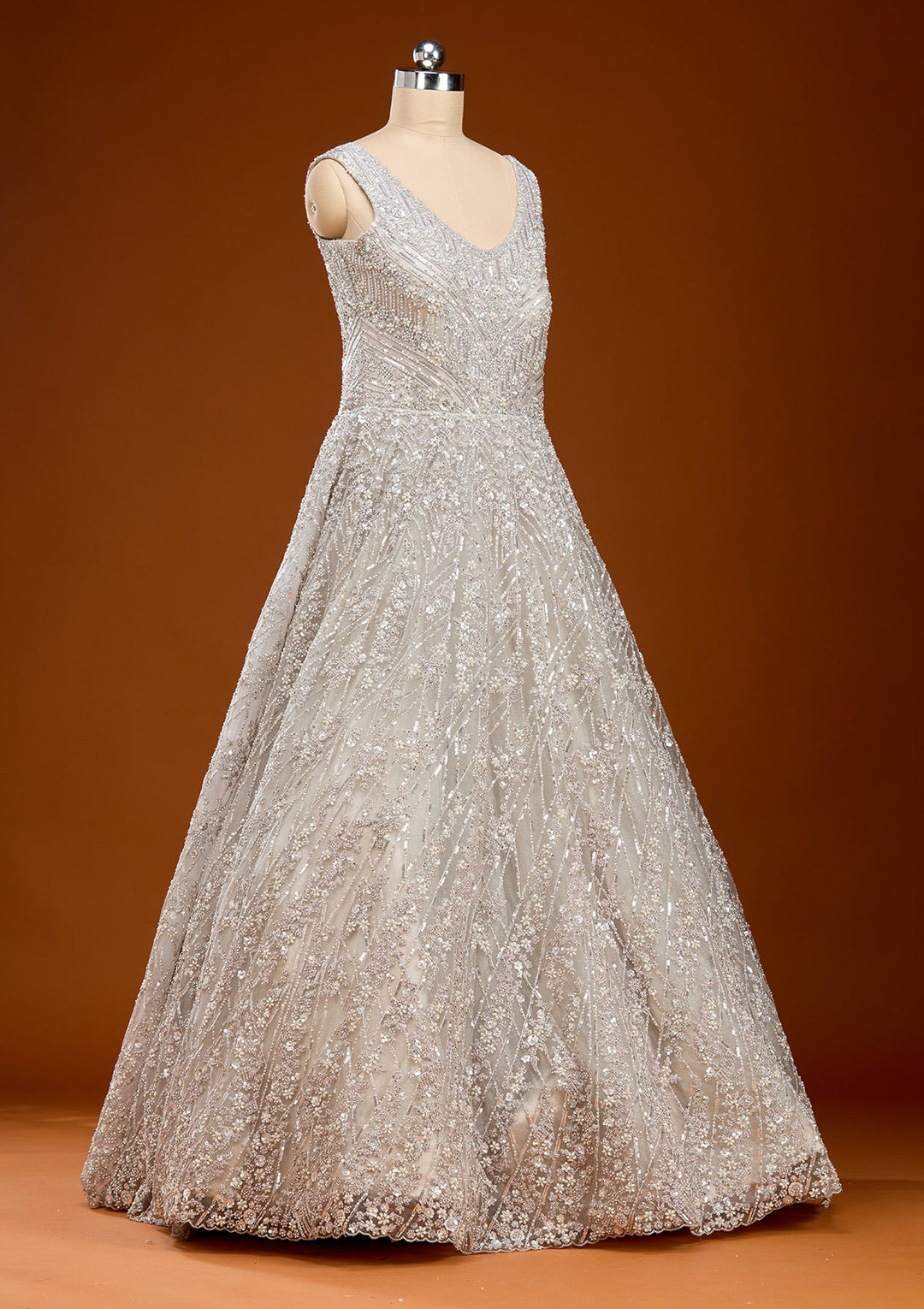 Grey Stonework Net Gown
