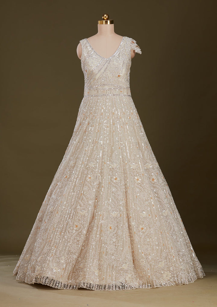 Cream Stonework Net Gown