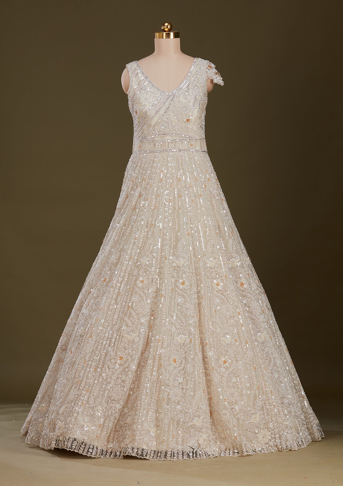 Koskii Cream Stonework Net Gown