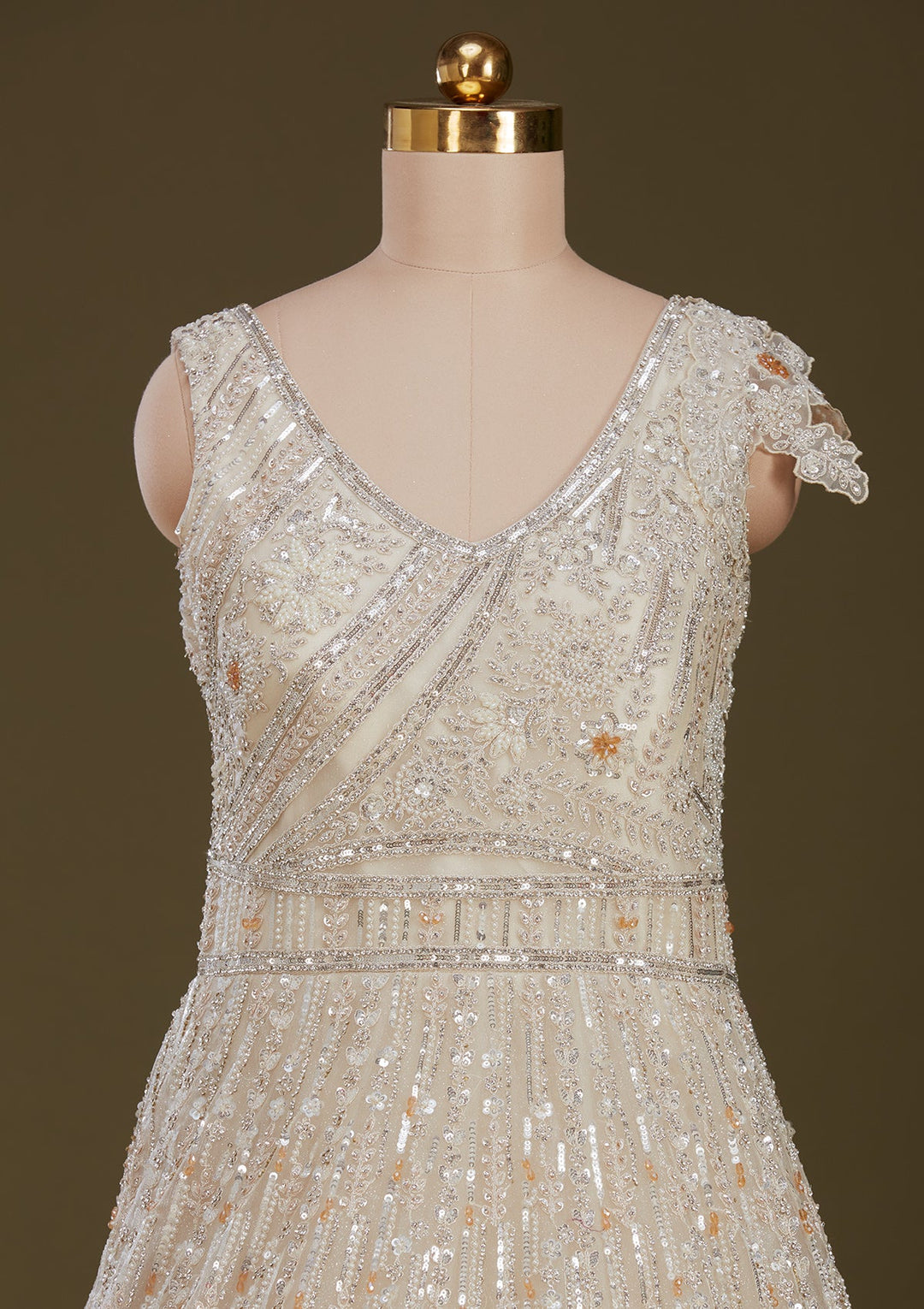 Cream Stonework Net Gown