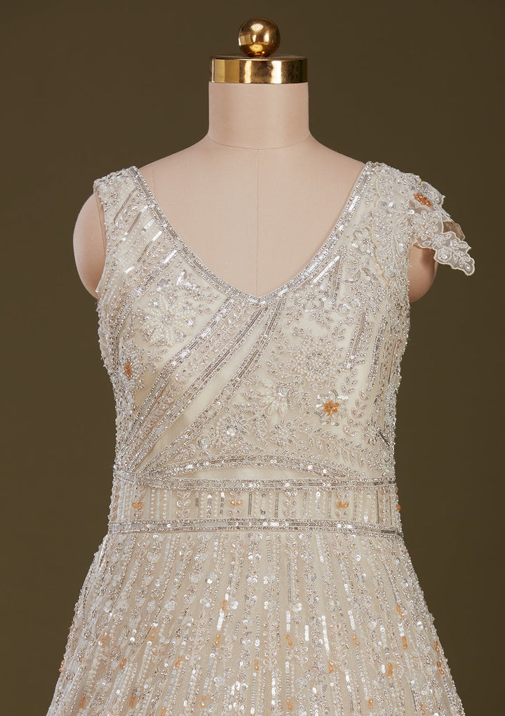 Cream Stonework Net Gown