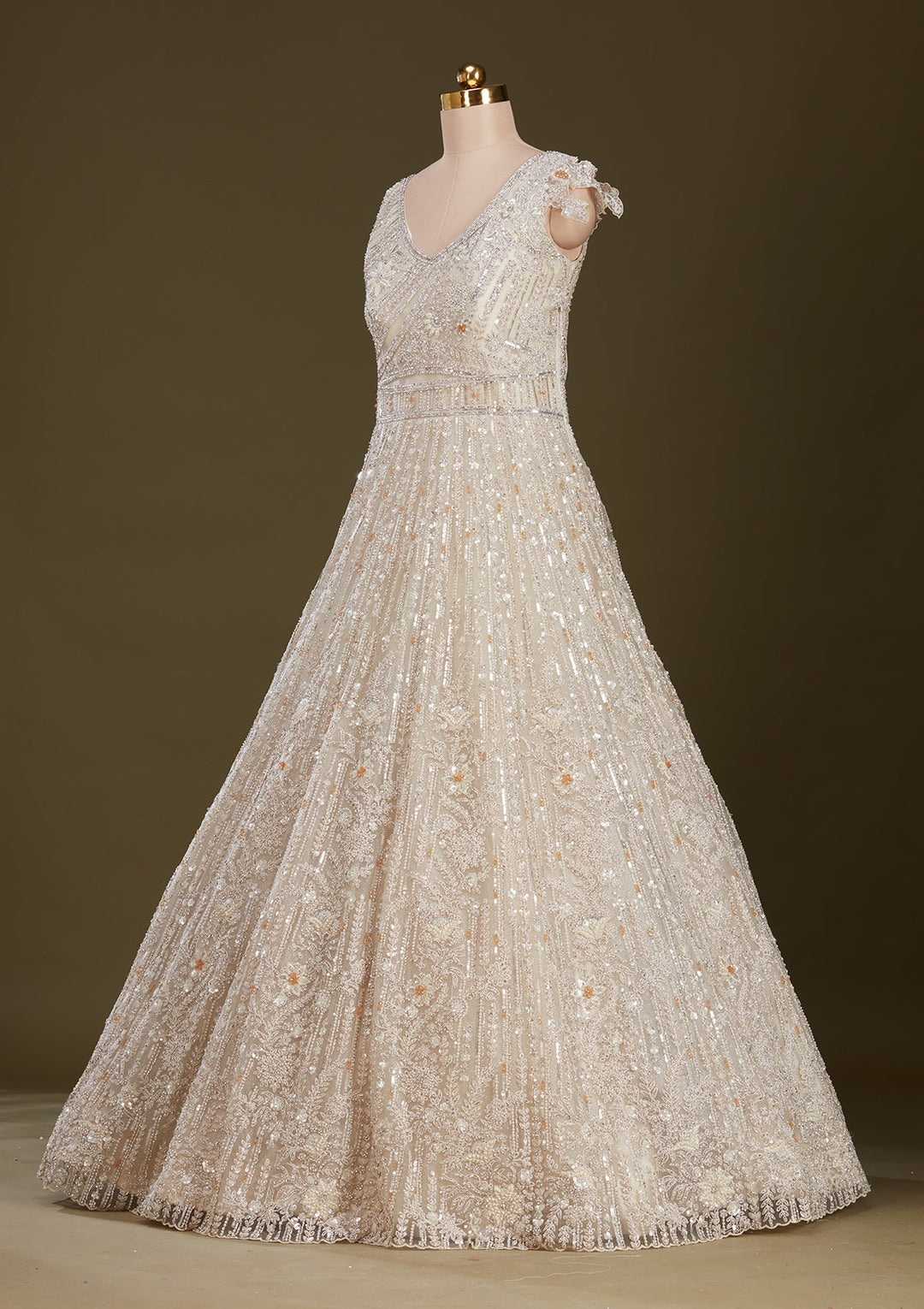 Cream Stonework Net Gown