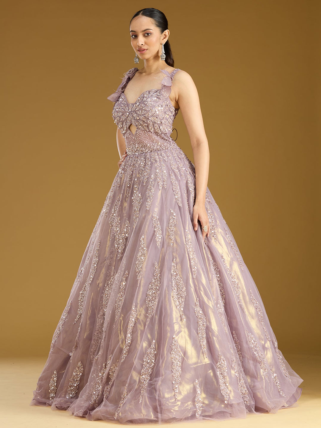 Mauve Stonework (Silver) Tissue Gown