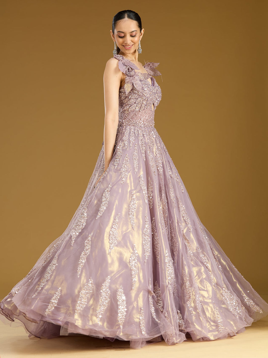 Mauve Stonework (Silver) Tissue Gown
