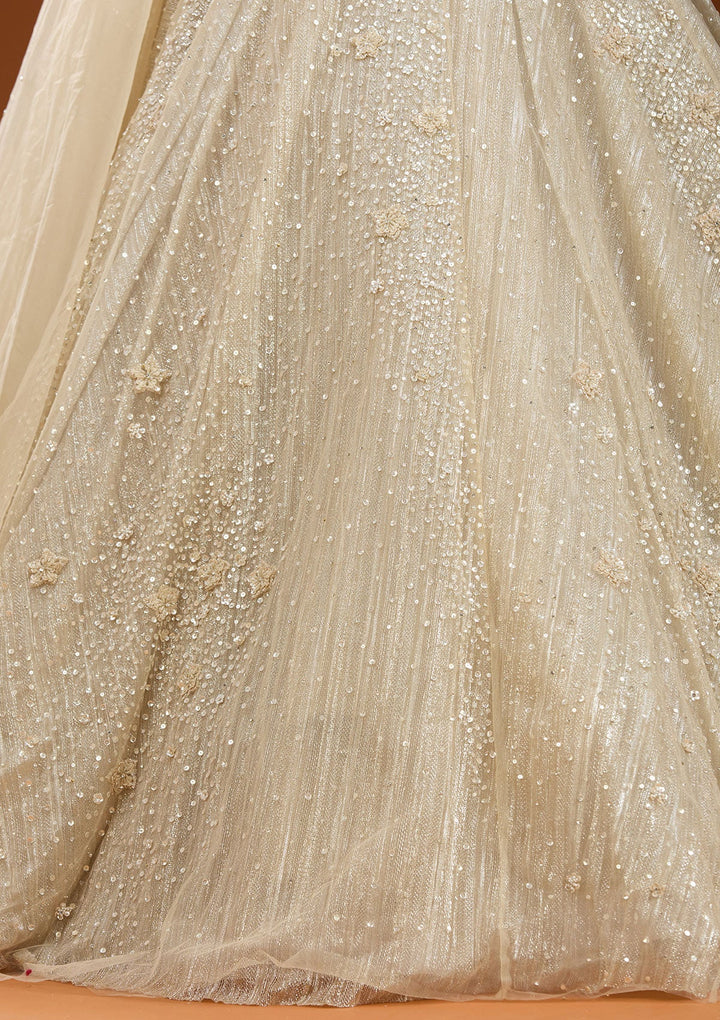 Beige Pearlwork Net Gown