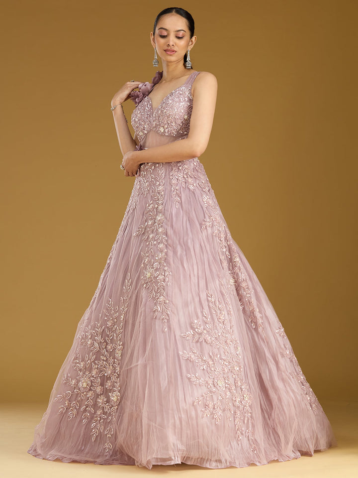 Onion Pink Stonework (Silver) Tissue Gown