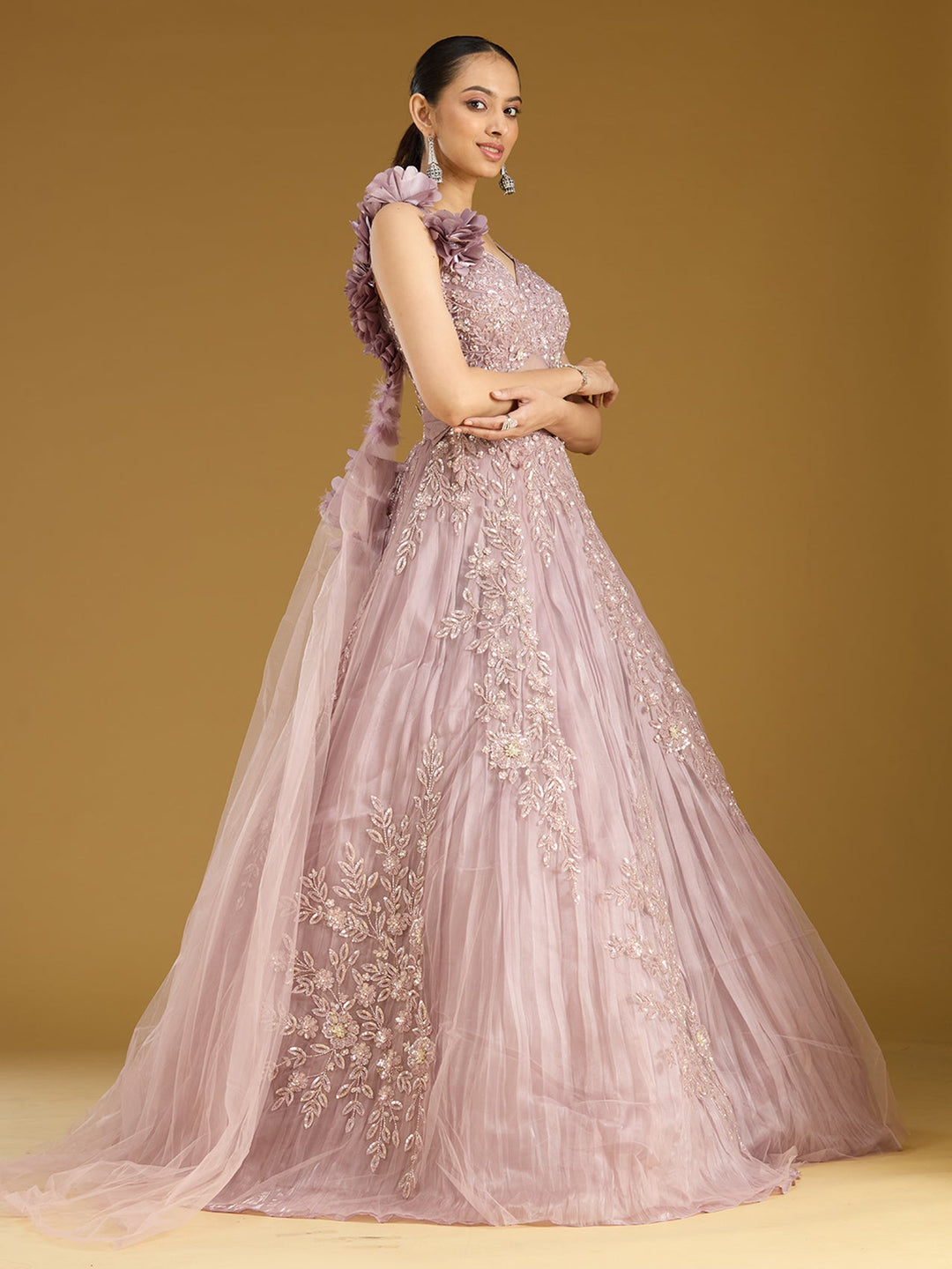 Onion Pink Stonework (Silver) Tissue Gown