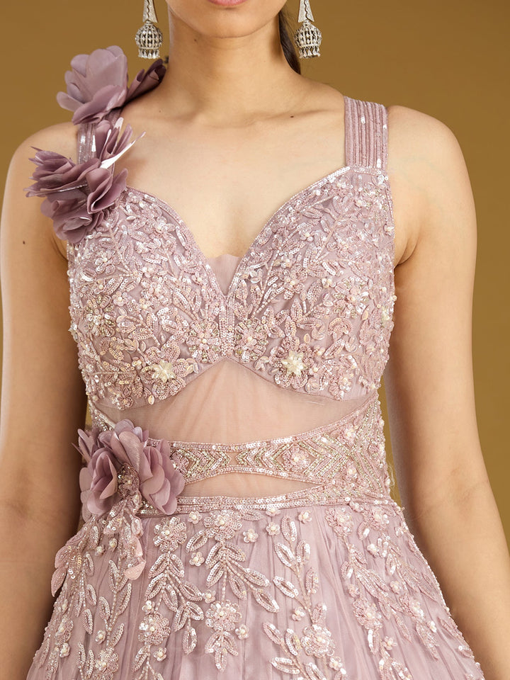 Onion Pink Stonework (Silver) Tissue Gown