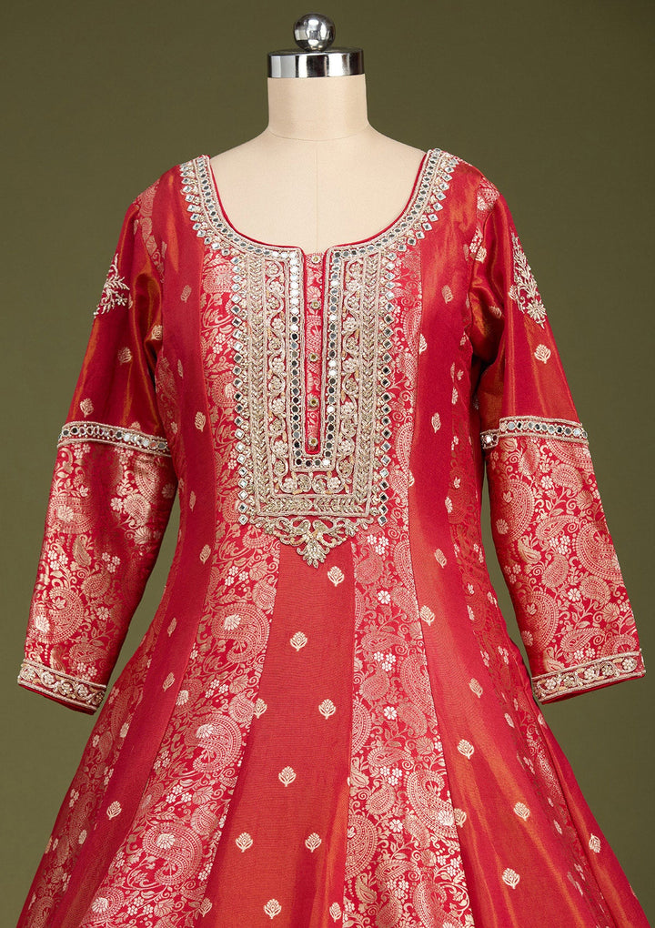 Rust Zariwork Banarasi Gown