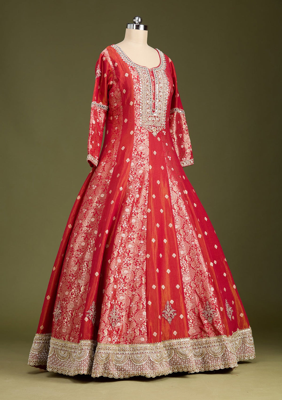Rust Zariwork Banarasi Gown