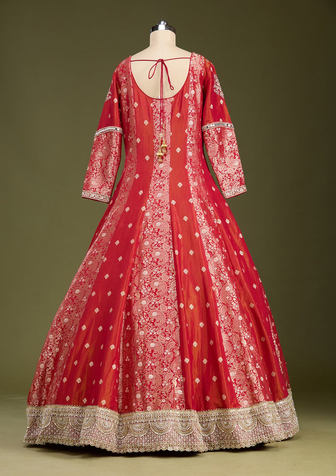 Rust Zariwork Banarasi Gown